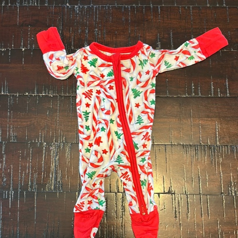 Red and Green Festive Footies One Piece Candy Cane Christmas‎